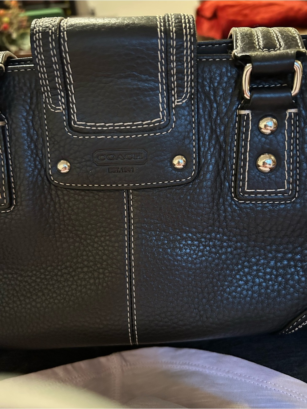Coach Black Leather Satchel with White Contrast Stitching - Picture 11 of 11